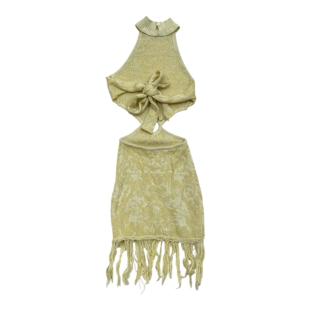Lush Soft Yellow Knit Fringe Halter Dress - Size XS - Picture 4 of 7